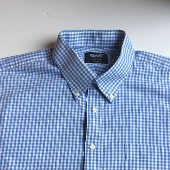 Nordstrom blue checkered dress cotton shirt Sz 1 8 made in Vietnam 🇻🇳 - Picture 3 of 13